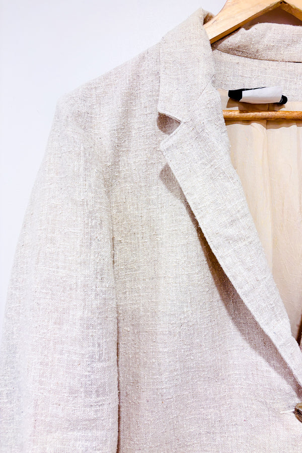 Veston vintage beige coton et lin (l)-Clichy-La Penderie du Paradis 🕊