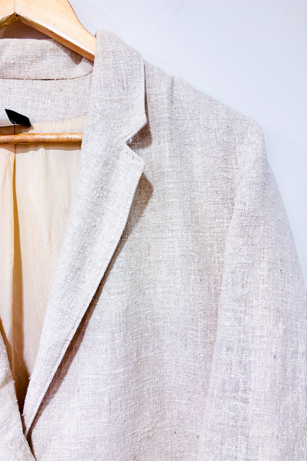 Veston vintage beige coton et lin (l)-Clichy-La Penderie du Paradis 🕊