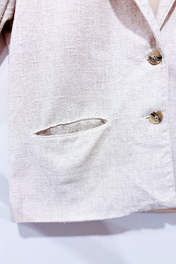Veston vintage beige coton et lin (l)-Clichy-La Penderie du Paradis 🕊