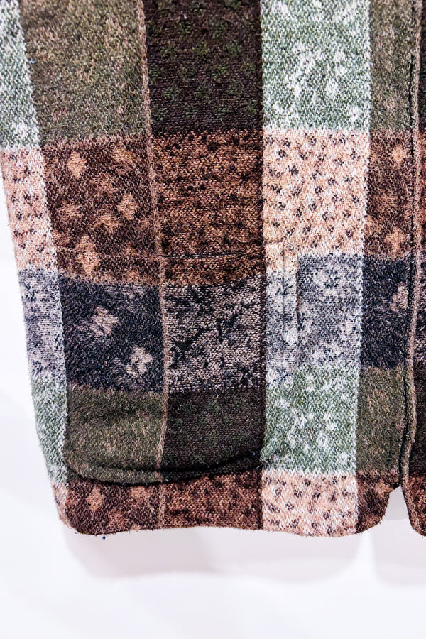 Veste vintage kaki et brune à carreaux en tricot (l)-San Francisco-La Penderie du Paradis 🕊