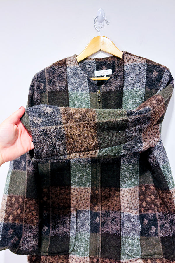 Veste vintage kaki et brune à carreaux en tricot (l)-San Francisco-La Penderie du Paradis 🕊