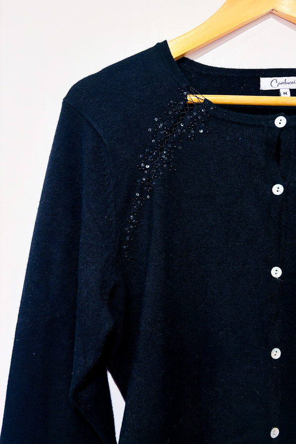 Cardigan noir avec petites billes (m)-Carducci-La Penderie du Paradis 🕊