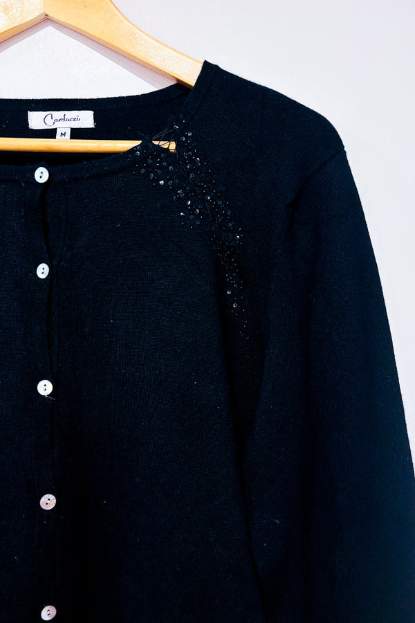 Cardigan noir avec petites billes (m)-Carducci-La Penderie du Paradis 🕊