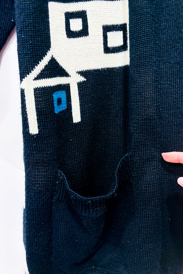 Cardigan ouvert vintage en laine marine et blanc (s)-Lyse Spenard-La Penderie du Paradis 🕊