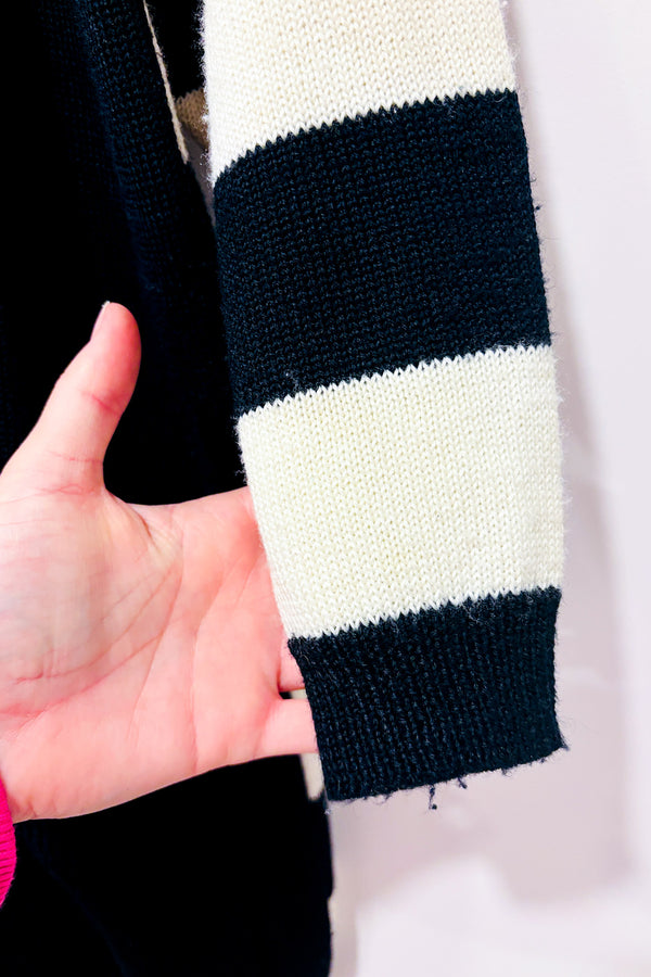 Cardigan ouvert vintage en laine marine et blanc (s)-Lyse Spenard-La Penderie du Paradis 🕊