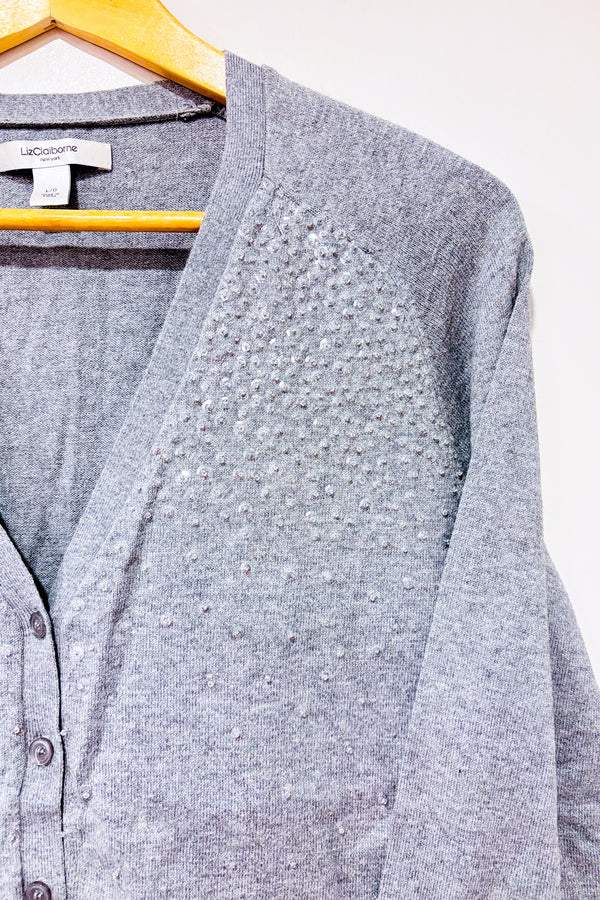 Cardigan gris avec petites perles (l)-Liz Claiborne-La Penderie du Paradis 🕊