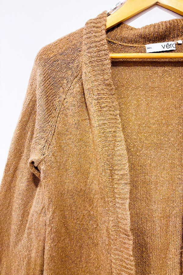 Cardigan ouvert taupe en tricot seconde main - Véro Collection- La Penderie du Paradis