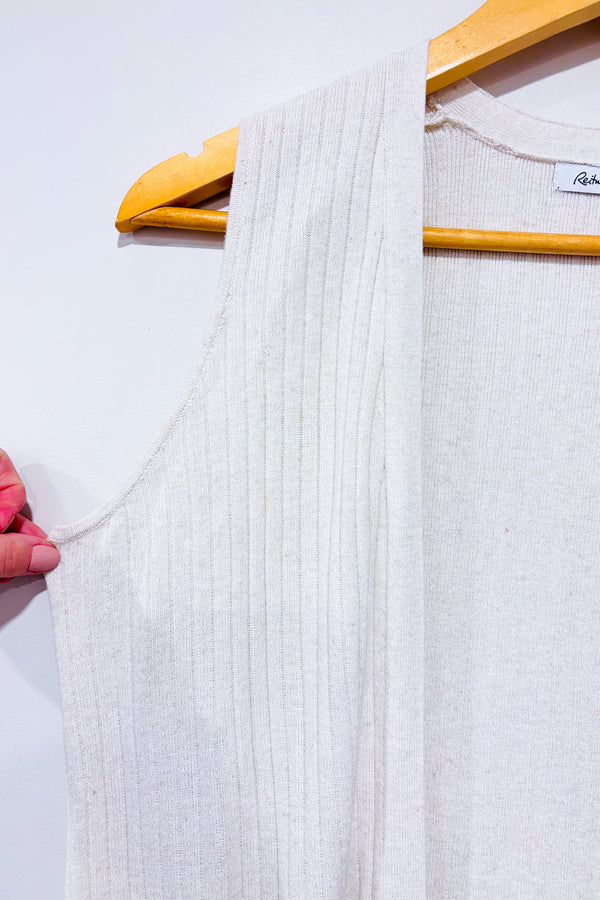 Cardigan sans manche ouvert beige côtelé seconde main - Reitmans- La Penderie du Paradis