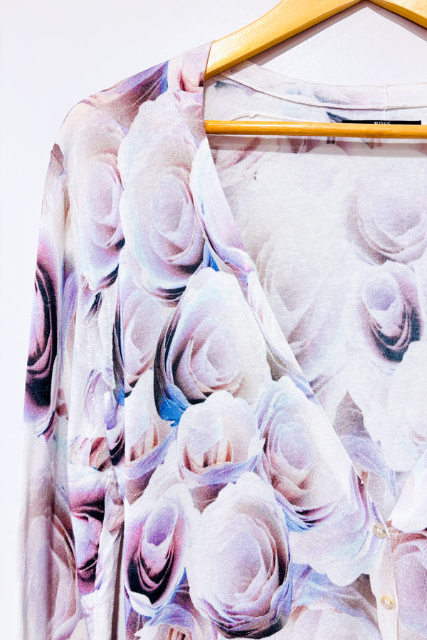 Cardigan lilas fleuri* seconde main - Hugo Boss- La Penderie du Paradis