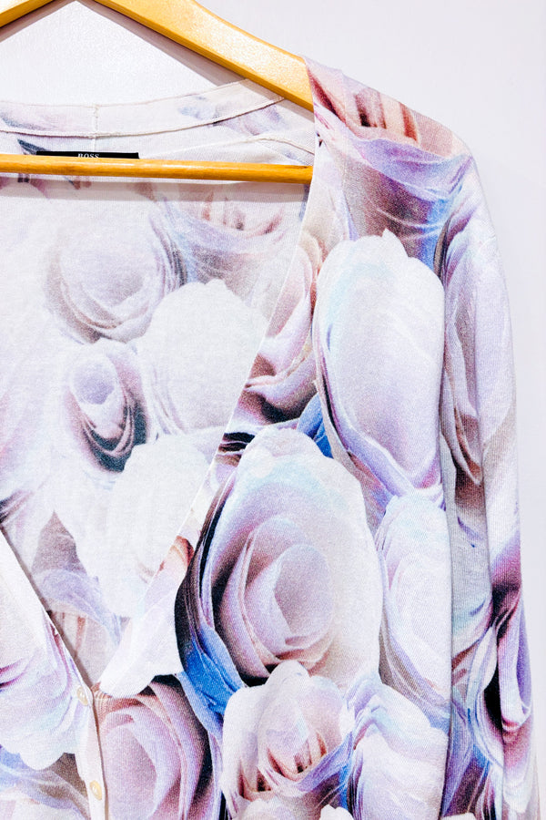 Cardigan lilas fleuri* seconde main - Hugo Boss- La Penderie du Paradis