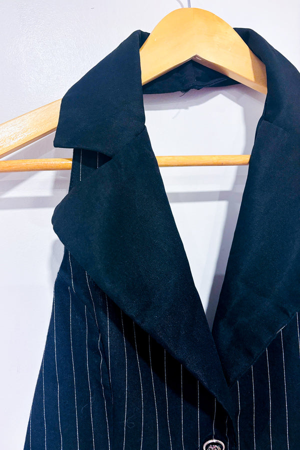 Débardeur noir rayé haut licou avec dos ouvert seconde main - Romwe- La Penderie du Paradis