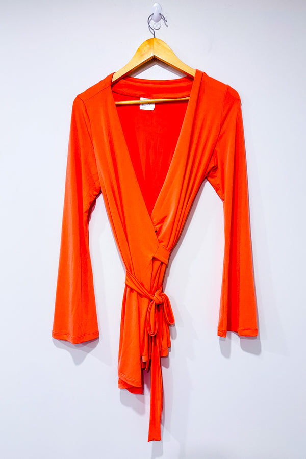 Cardigan cache-coeur corail à nouer* seconde main - Joëlle Deslaunier- La Penderie du Paradis