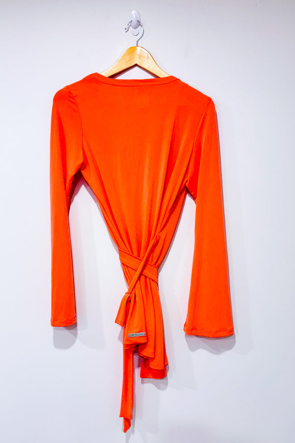 Cardigan cache-coeur corail à nouer* seconde main - Joëlle Deslaunier- La Penderie du Paradis
