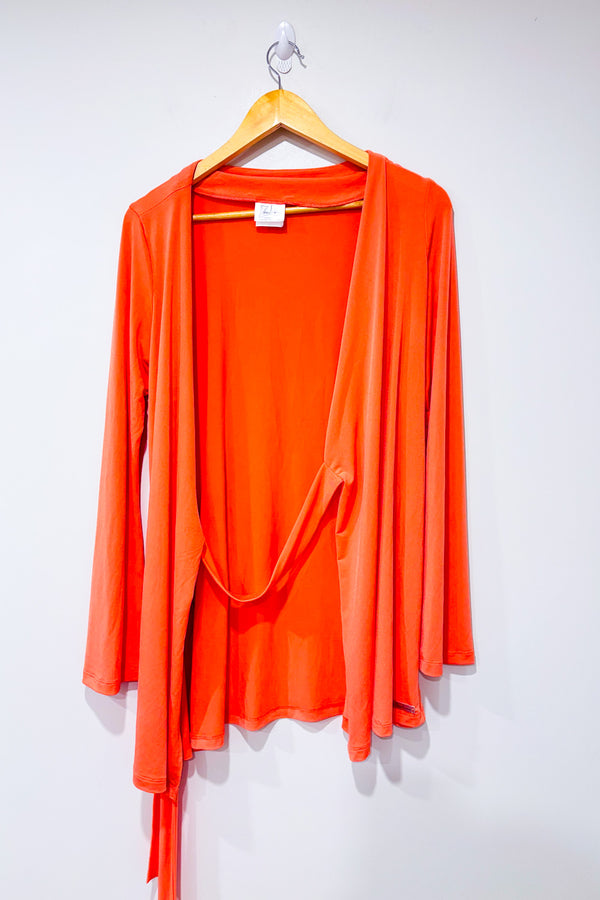 Cardigan cache-coeur corail à nouer* seconde main - Joëlle Deslaunier- La Penderie du Paradis