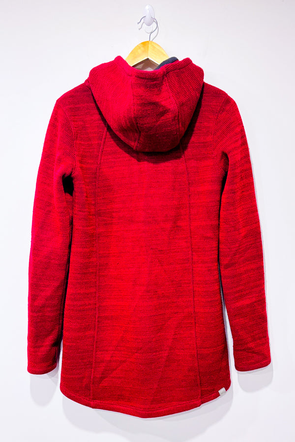 Veste en tricot framboise à capuchon intérieur en polar seconde main - Bench- La Penderie du Paradis
