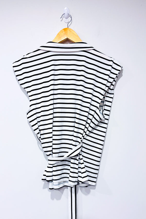 Cardigan cache-coeur noir et blanc rayé à nouer* seconde main - Ricki's- La Penderie du Paradis