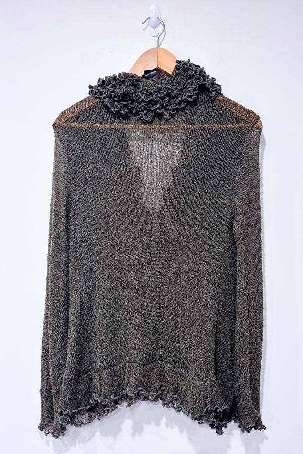 Cardigan vert en maille à nouer seconde main - Zen Den- La Penderie du Paradis