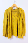 Cardigan ouvert jaune à capuchon en maille ajourée seconde main - Marled- La Penderie du Paradis