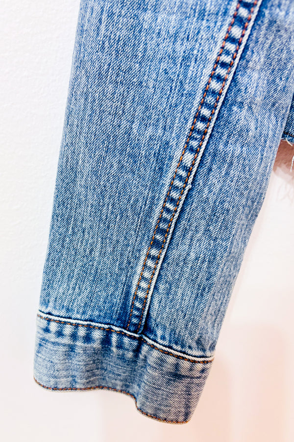 Veste en jean courte bleu pâle sans col* seconde main - Banana Republic- La Penderie du Paradis