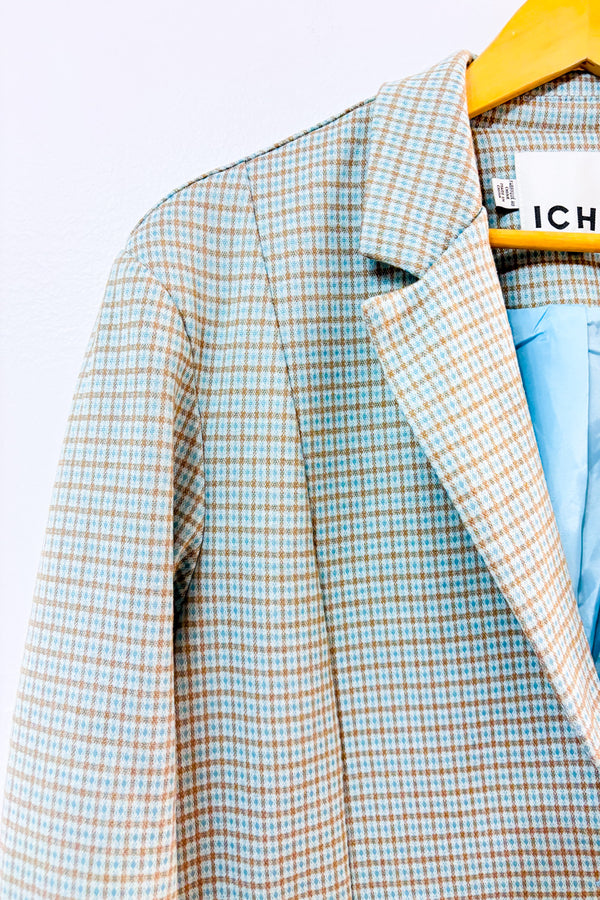 Veston oversized vert menthe à carreaux* seconde main - ICHI- La Penderie du Paradis