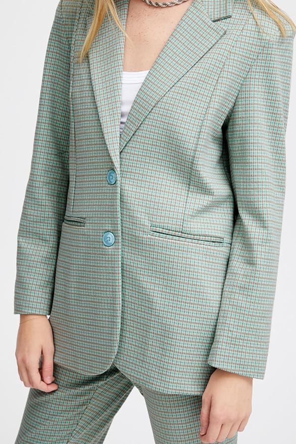 Veston oversized vert menthe à carreaux* seconde main - ICHI- La Penderie du Paradis