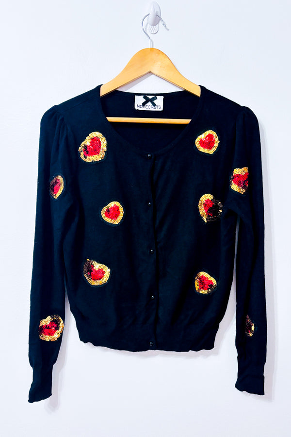 Cardigan noir à coeurs en paillettes* seconde main - Nosecrets- La Penderie du Paradis