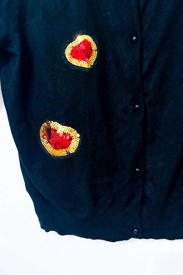 Cardigan noir à coeurs en paillettes* seconde main - Nosecrets- La Penderie du Paradis