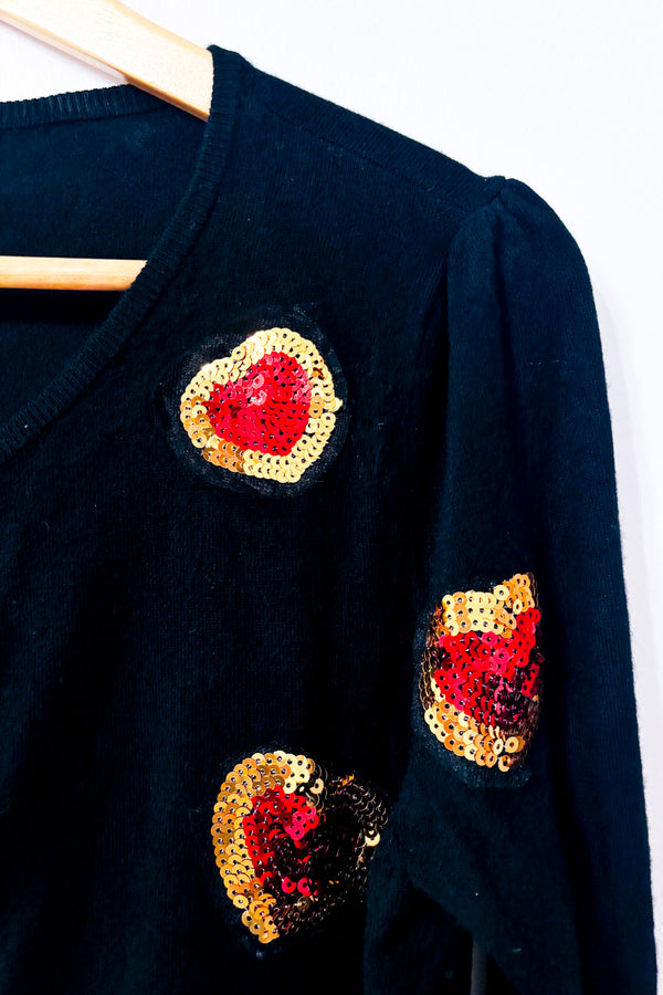 Cardigan noir à coeurs en paillettes* seconde main - Nosecrets- La Penderie du Paradis