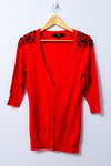 Cardigan long rouge à pierres noires seconde main - Bedo- La Penderie du Paradis