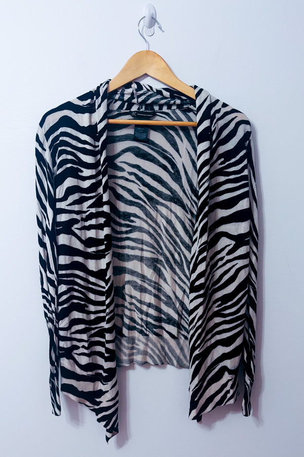 Cardigan ouvert noir et beige à motif zébré seconde main - I.N.C. International Concepts- La Penderie du Paradis