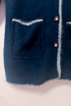 Cardigan long marine en laine angora à boutons* seconde main - Lady Monica- La Penderie du Paradis