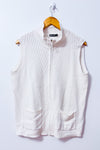 Veste en tricot blanche sans manches zippée seconde main - Moffi- La Penderie du Paradis