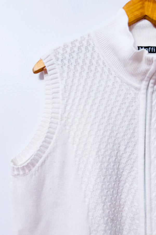 Veste en tricot blanche sans manches zippée seconde main - Moffi- La Penderie du Paradis