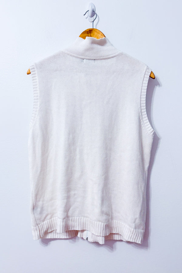Veste en tricot blanche sans manches zippée seconde main - Moffi- La Penderie du Paradis