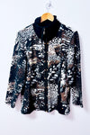 Veste zippée à motifs noir et brun col montant seconde main - Graffiti Petite- La Penderie du Paradis