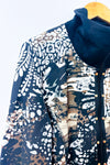 Veste zippée à motifs noir et brun col montant seconde main - Graffiti Petite- La Penderie du Paradis