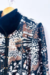 Veste zippée à motifs noir et brun col montant seconde main - Graffiti Petite- La Penderie du Paradis