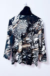 Veste zippée à motifs noir et brun col montant seconde main - Graffiti Petite- La Penderie du Paradis