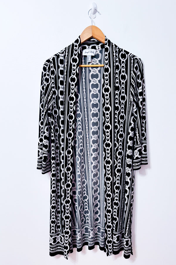 Cardigan long ouvert noir et blanc à imprimé chaînes Joseph Ribkoff