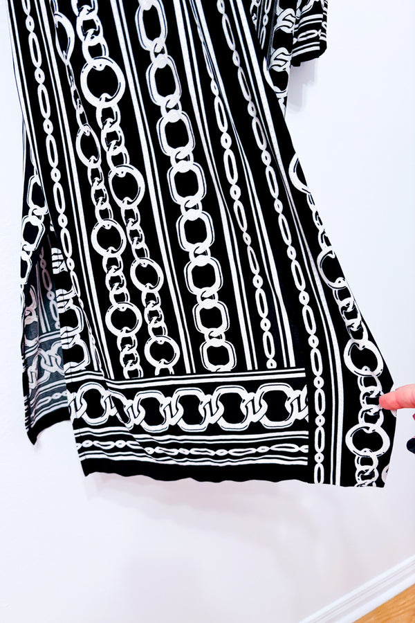 Cardigan long ouvert noir et blanc à imprimé chaînes* seconde main - Joseph Ribkoff- La Penderie du Paradis