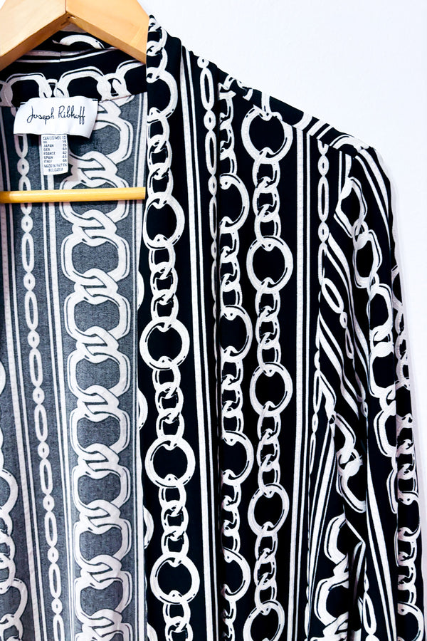 Cardigan long ouvert noir et blanc à imprimé chaînes* seconde main - Joseph Ribkoff- La Penderie du Paradis