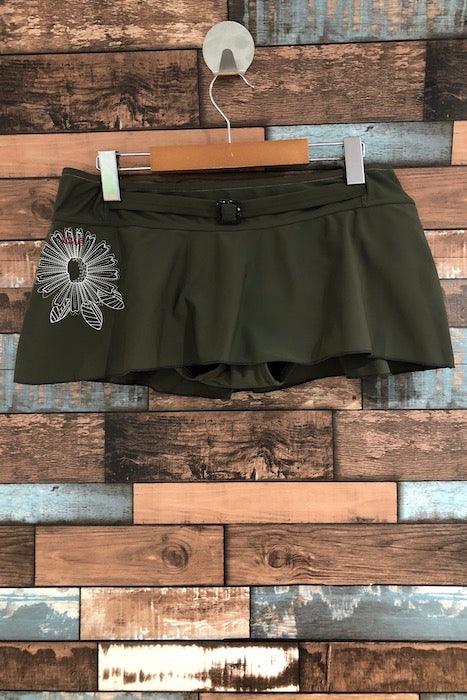 Bas de maillot de bain jupe-culotte kaki avec fleur (l) seconde main Lolë