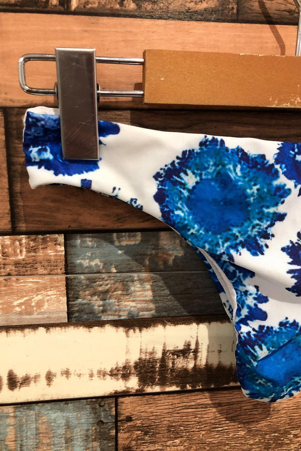 Bas de maillot de bain tanga fleuri blanc et bleu (xs) seconde main Zaful
