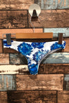 Bas de maillot de bain tanga fleuri blanc et bleu (xs) seconde main Zaful