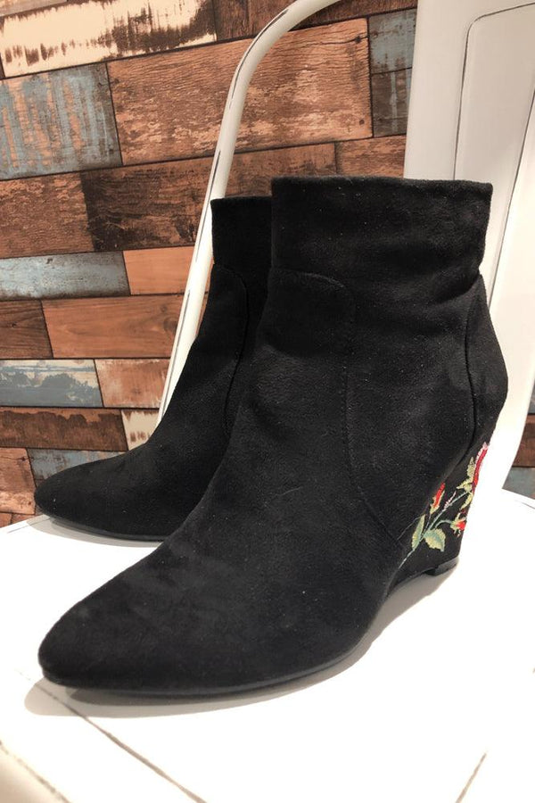 Bottes noires en suède avec fleurs (10) seconde main Bloom&Co