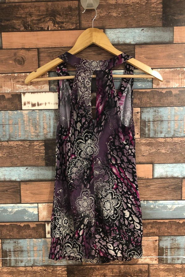 Camisole fluide mauve fleurie bande élastique à la taille (s) seconde main RIPE