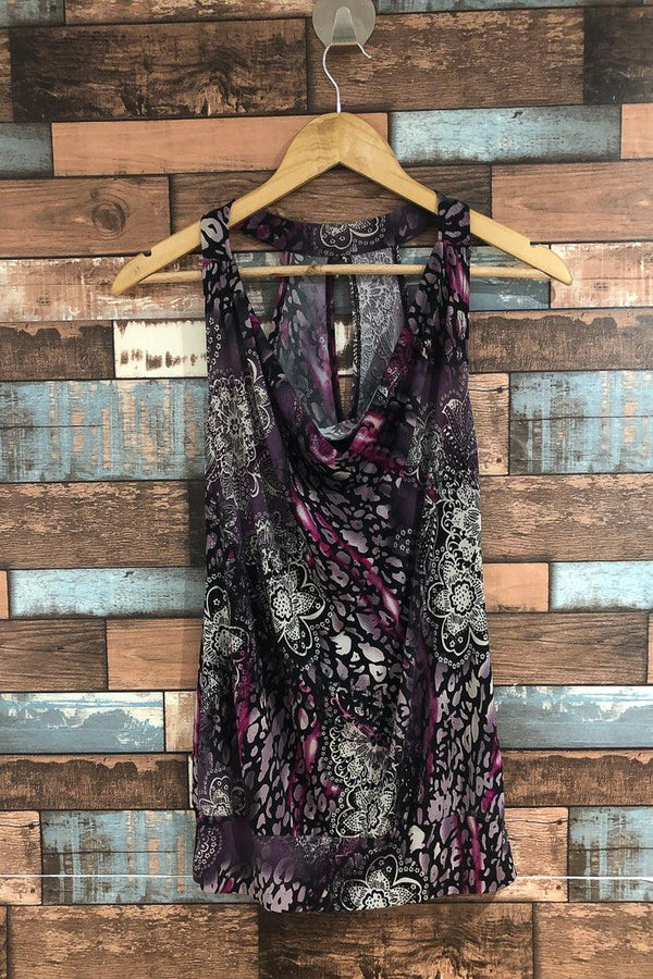 Camisole fluide mauve fleurie bande élastique à la taille (s) seconde main RIPE