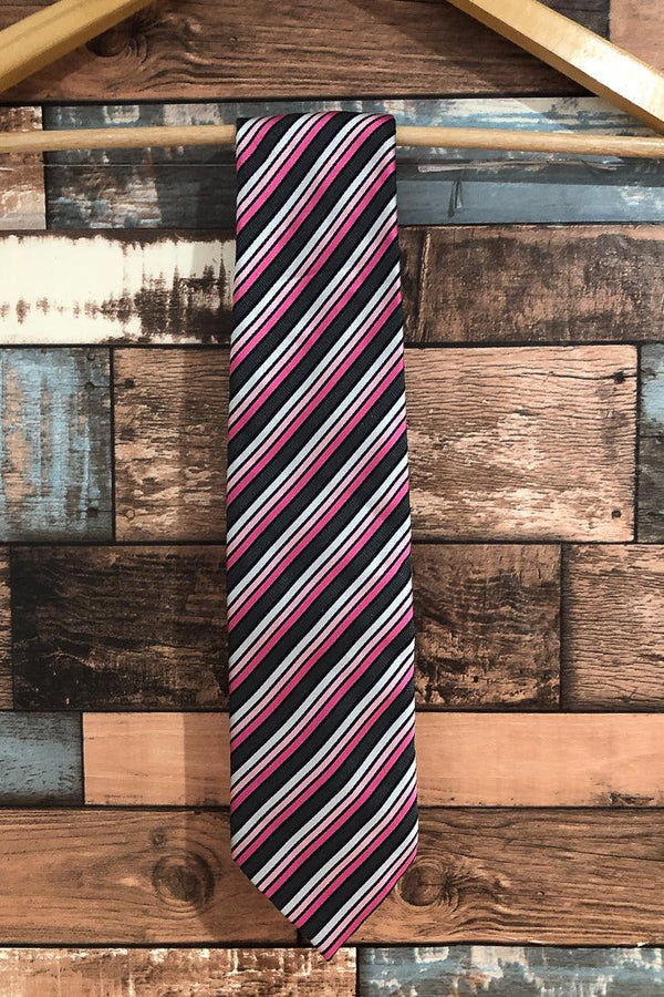 Cravate rayée rose et grise - Homme seconde main Rafaelle
