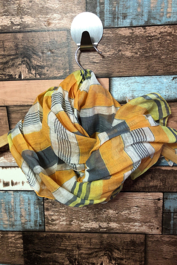 Foulard rayé jaune orange et gris seconde main Autres