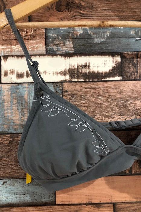 Haut de maillot de bain gris broderie fleurs (xl) seconde main Lolë